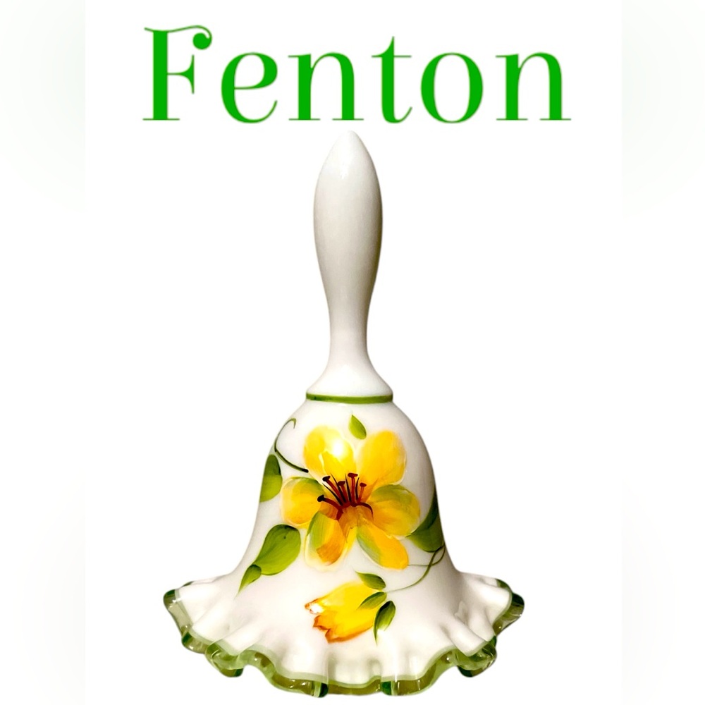 💛FENTON ART GLASS BELL💛 Hand Painted Yellow Flowers by S. Stephens